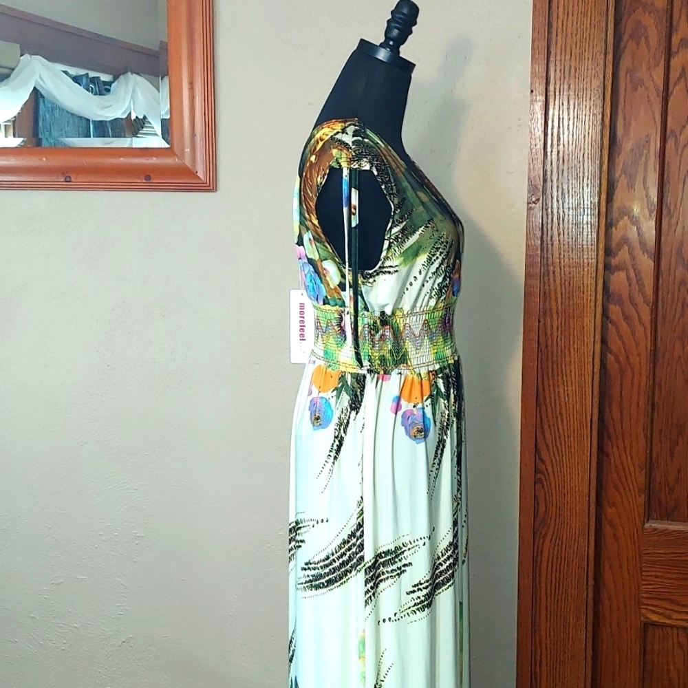 NWT Women's Morefeel Floral Abstract Empire Waist Matte Jersey Maxi Dress - Picture 4 of 12